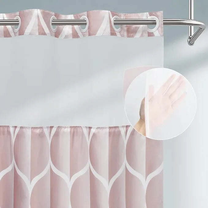 Yiatn No Hook Rosewater Pink Shower Curtain with Snap in Fabric Liner Set - Hotel Style with See Through Mesh Top Window, Modern Geometric Waterdrop Design,Waterproof and Washable, 71x74 INCH - ModernBath