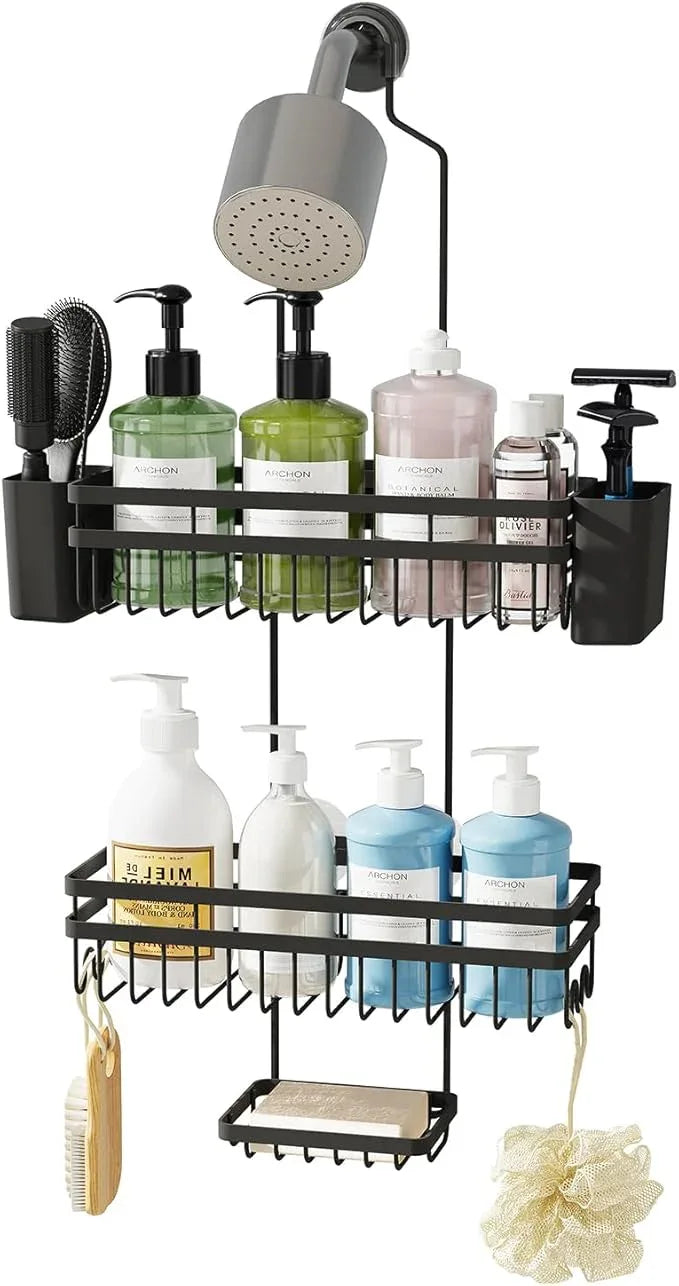 STAHLHEART Shower Caddy Hanging for Bathroom Organizers and Storage,3 Tier Adjustable Anti-Swing Shower Organizer Hanging with Heavy-Duty Suction Cups, Damage-Free Rustproof (Black) - ModernBath