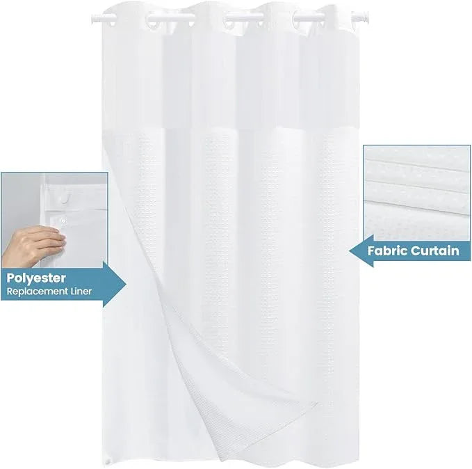 EUTXL Stall No Hook Shower Curtain with Snap in Liner,230GSM Waffle Weave Shower Curtains for Bathroom,60W x 74H,White - ModernBath