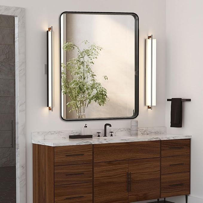 miroro Black 28x36 Inch Metal Framed Mirror for Wall, Large Rounded Rectangle Mirror, Anti-Rust, Tempered Glass, Hangs Horizontally or Vertically - ModernBath
