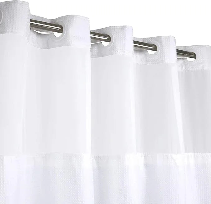 River Dream Stall Heavyweight No Hooks Required Dotted Waffle Weave Shower Curtain with Snap in Liner - 36W x 74H,Hotel Grade,Spa Like Bath Curtain,White - ModernBath