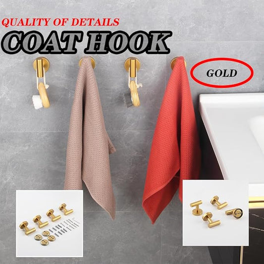 GERZWY Gold Stainless Steel Towel Hook Wall Mounted Robe Hook Heavy Duty Coat Hook Luxury Hooks for Bathroom Hotel 4 Pack AG1307B-BE