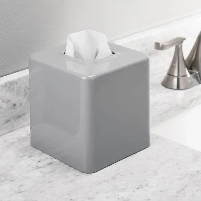 mDesign Metal Square Tissue Box Cover, Modern Facial Paper Holder - Accessories for Bathroom Vanity Countertop, Bedroom Dresser, Night Stand, Desk, Office and End Table - Unity Collection - Gray - ModernBath