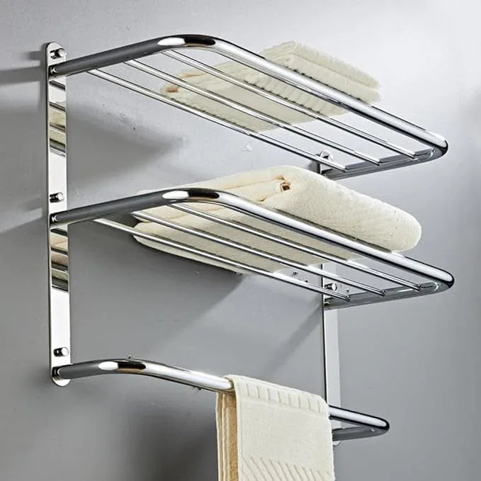 2-Tier Towel Rack Floating Shelf with Towel Bar, 30-Inch W x 8.25-Inch D Bathroom Hotel Towel Shelf, Wall Mount, Mounting Hardware Included,Polished Chrome - ModernBath