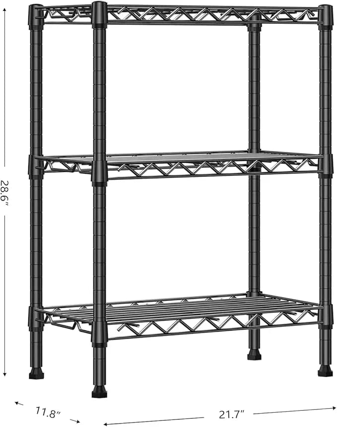 750 lbs 3 Tier Shelf Metal Storage Shelves Wire Rack Closet Organizers with PP Board for Garage Kitchen Bathroom Laundry Black 11.8" D x 21.7" W x 28.6" H - ModernBath