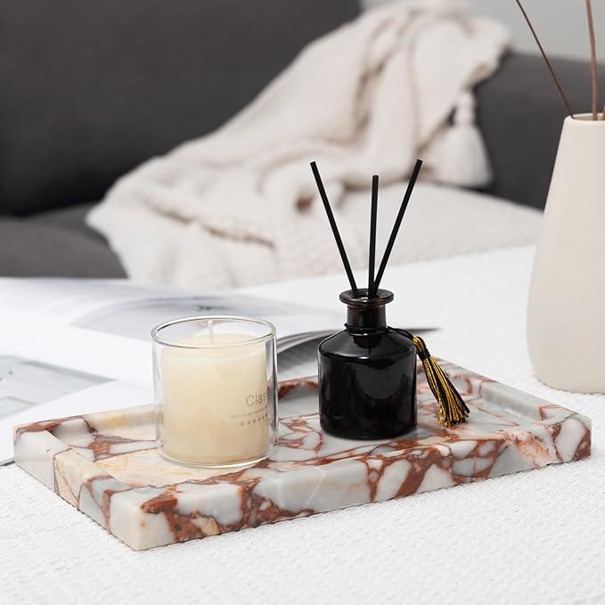 Deep Red Marble Rectangular Tray 10x6 Inch - Bathroom & Vanity Organizer, Jewelry Tray, Kitchen Counter Decor - Natural Stone Catchall - ModernBath
