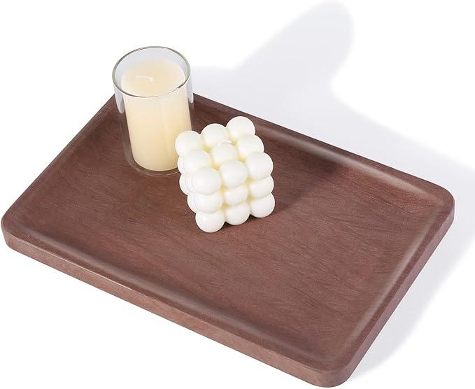 Karibiber Marble Vanity Tray, 11.8in Sandstone Bathroom Kitchen Tray for Countertop, Decorative Dresser Organizer, Perfume Storage, Jewelry Holder, Brown Stone Gift for Man - ModernBath