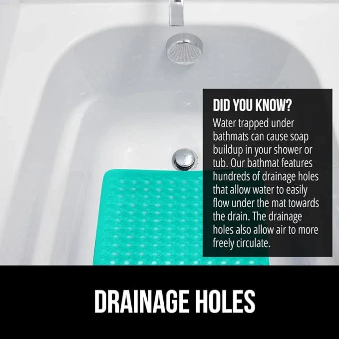 GORILLA GRIP Patented Bath Tub Shower Mat, Machine Washable Bathtub Floor Liner Mats, Suction Cups and Drain Holes to Keep Tubs Clean, Soft on Feet, Bathroom Essentials, 35x16 Inch, Turquoise Opaque - ModernBath