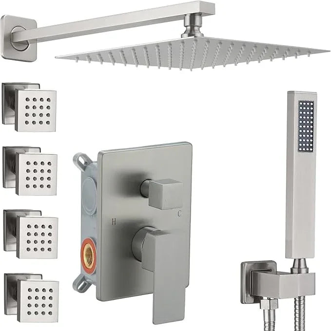 annazom Full Body Shower System Concealed Shower Faucet Set with Body Massage Jets 10 Inch Shower Head Trim Kit 3 Function Wall Mount High Pressure for Bathroom - ModernBath
