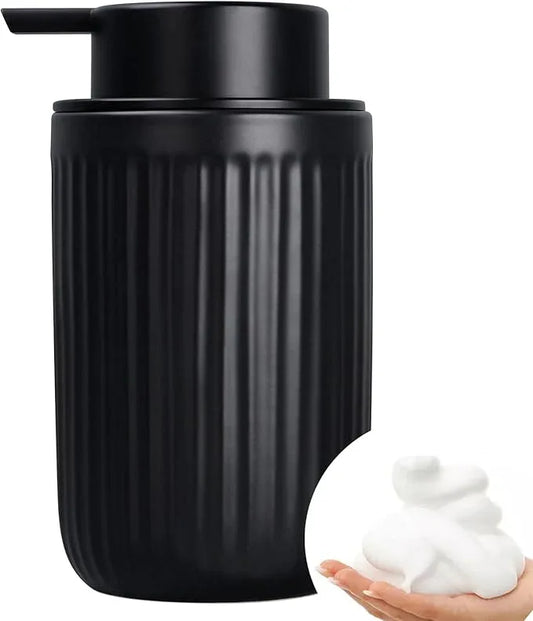 BosilunLife Foam Hand Soap Dispenser - Ceramic Black Foaming Soap Dispenser for Bathroom 12oz Refillable Liquid Lotion Soap Dispenser with Rust-Proof foaming Pump for Countertop - ModernBath