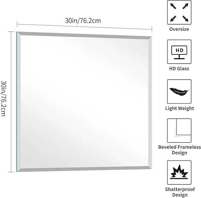 KOCUUY Beveled Mirror, 30x30 Inch Square Frameless Bathroom Mirror for Over Sink, Upgraded Shatterproof Beveled Unframed Design Mirror for Bathroom, Bedroom, Entryway, Hang Horizontal/Vertical - ModernBath