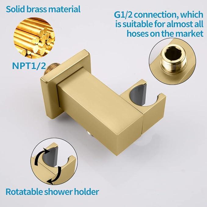 AYIVG Bathroom All Brass Wall Mount Adjustable Handheld Shower Head Bracket Holder, Brushed Gold Finish - ModernBath