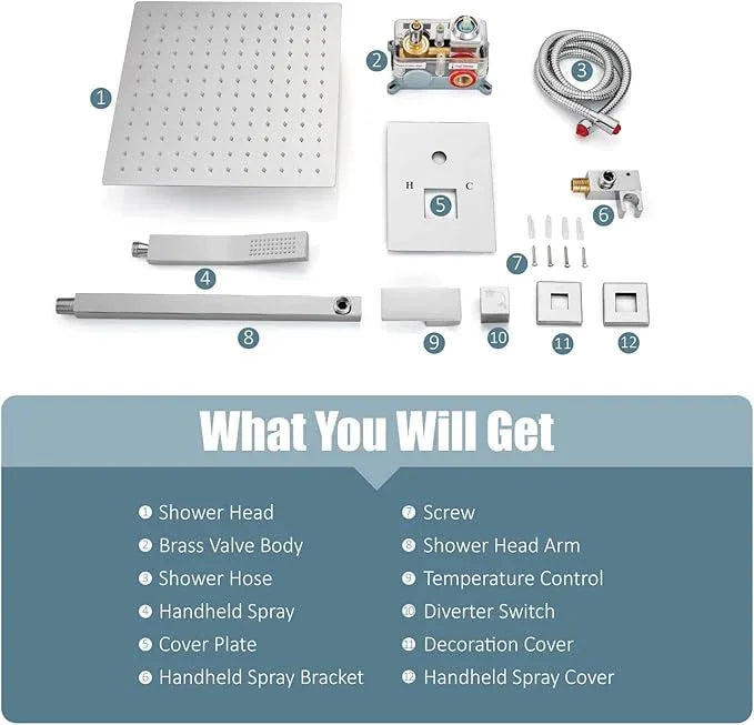 Aolemi Shower Faucet Set Rain Shower System with Handheld Spray Bathroom Shower Combo Rough-in Valve and Shower Trim Kit Included Polish Chrome 12 Inch Wall Mount Shower Head - ModernBath