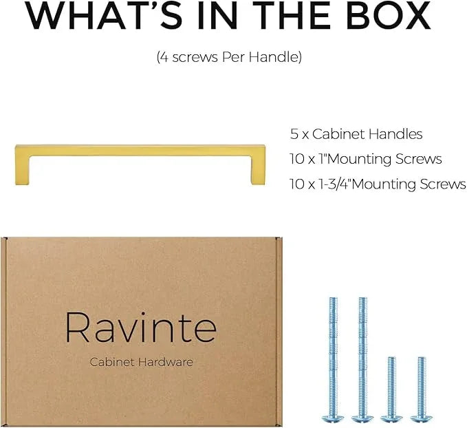 Ravinte 5 Pack Solid 6-1/4 Inch Square Cabinet Handles - Brushed Brass Drawer Pulls - Kitchen Hardware - ModernBath