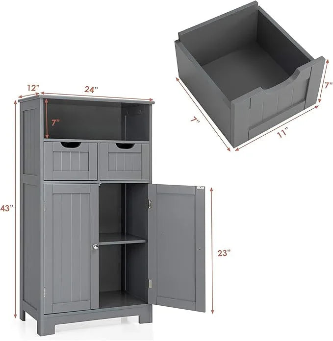 GLACER Multifunctional Floor Cabinet, Bathroom Cabinet with Removable Drawers and Adjustable Shelf for Bathroom, Living Room, Kitchen or Entryway, 24 x 12 x 43 inches (Grey) - ModernBath
