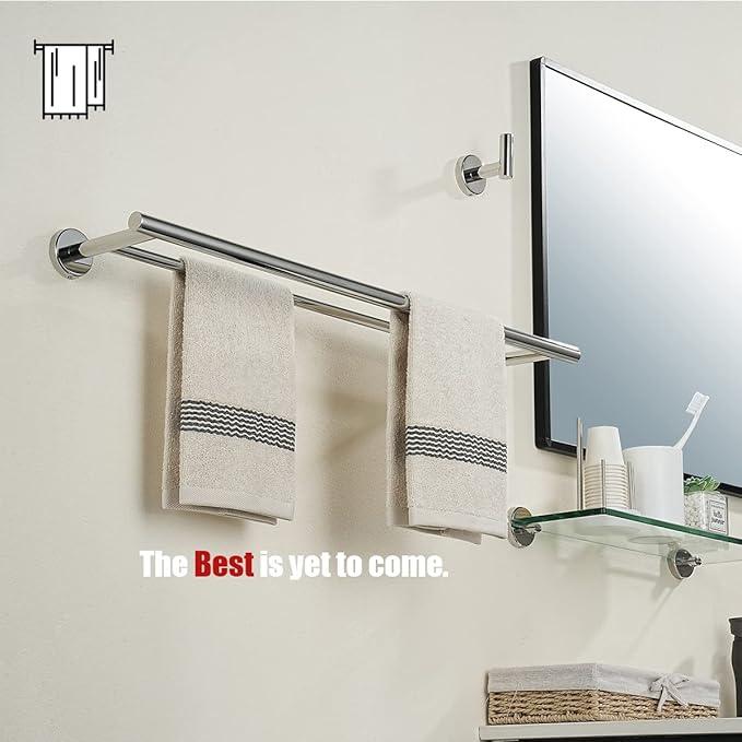 JQK Chrome Towel Bar, 27 Inch 304 Stainless Steel Thicken 0.8mm Double Bath Towel Rack for Bathroom, Towel Holder Polished Chrome Wall Mount, Useable Length 24 Inch 2 Pack, TB100L24-CH-P2 - ModernBath