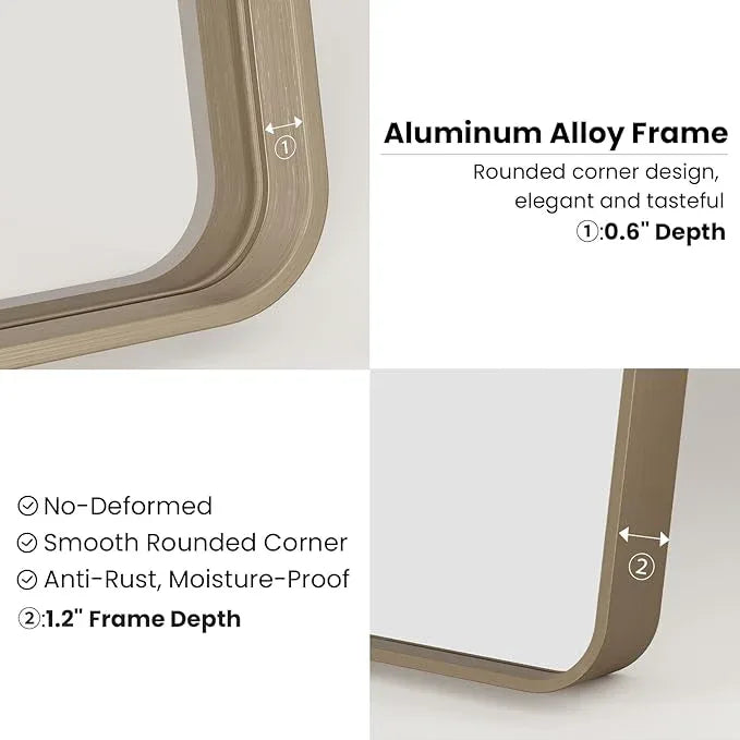 JISOSO Bronze Bathroom Mirror 20x30 Inch, Brushed Bronze Metal Frame Mirror for Wall, Rounded Rectangle Bathroom Vanity Mirror with Tempered Glass, Anti-Rust, Horizontal/Vertical - ModernBath