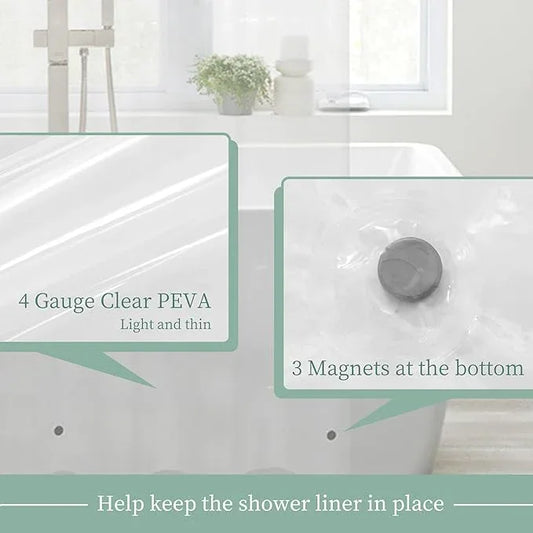Mrs Awesome Extra Long Shower Curtain Liner with Magnets, 72x84 XL Clear PEVA Shower Liner, Long Plastic Shower Curtain for Bathroom, Lightweight & Waterproof, 72 x 84, Clear - ModernBath