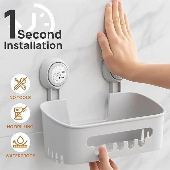 LEVERLOC Shower Caddy Suction Cup Set Shower Organizer & Soap Holder & Toothbrush Holder, Bathroom Shelf Basket NO-Drilling, Removable Suction Storage Waterproof Bathroom Caddy, Gray - ModernBath