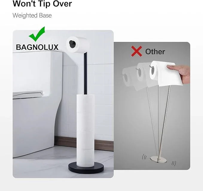 BAGNOLUX Bathroom Toilet Paper Holder Stand with Reserve, SUS304 Stainless Steel Rustproof Pedestal Tissue Roll Holder Heavy Duty (Matte Black) - ModernBath