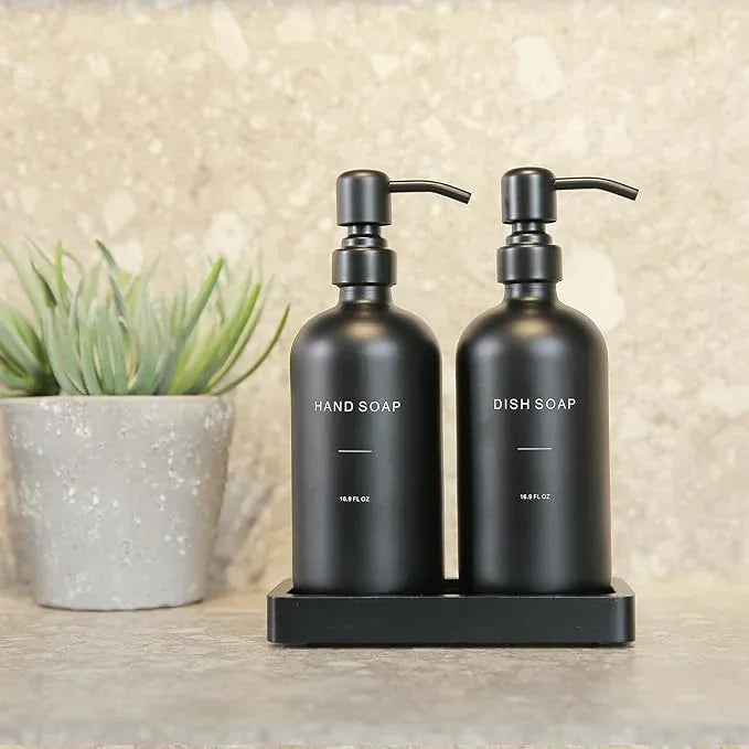 Prus Waso Matte Black Soap Dispenser Set, Kitchen Soap Dispenser Set with Black Stainless Steel Pump, Perfect for Kitchen Decor and Accessories. (Black) - ModernBath