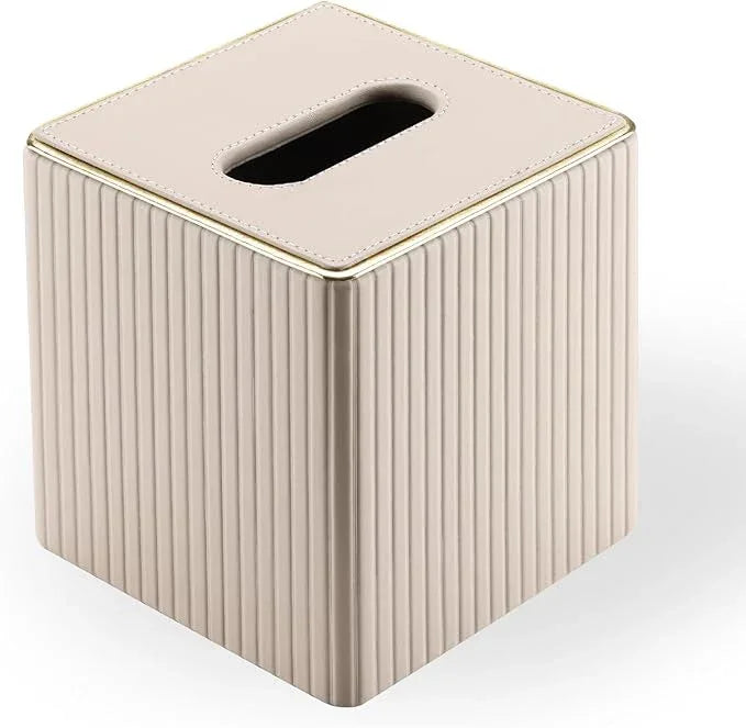 KINGFOM Square Tissue Box Cover, PU Leather Tissue Box Holder for Kleenexs with Magnetic Bottom Cover for Facial Tissues/Napkins, Office & Living Room Decor Box Beige - ModernBath