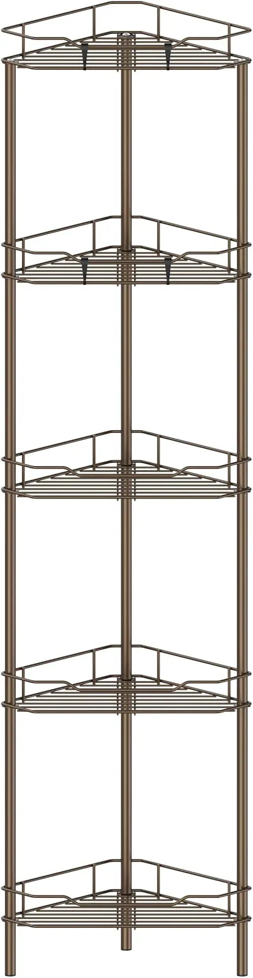 5 Tier Floor Standing Corner Shower Caddy Organizer Shelf with Hooks, Bathroom Shelves Stand Rack, Bronze - ModernBath