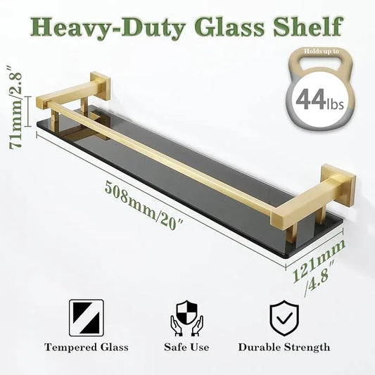 Alise Bathroom Shelves,Gold Glass Shelf for Bathroom, Modern Floating Shelves,20 inch - ModernBath