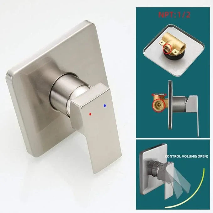 Heable Shower Faucet Set Brushed Nickel, Single Function Shower Trim Kit with Rough-in Valve, Square Rain Shower Head System Included Extra Long Shower Arm for Bathroom - ModernBath