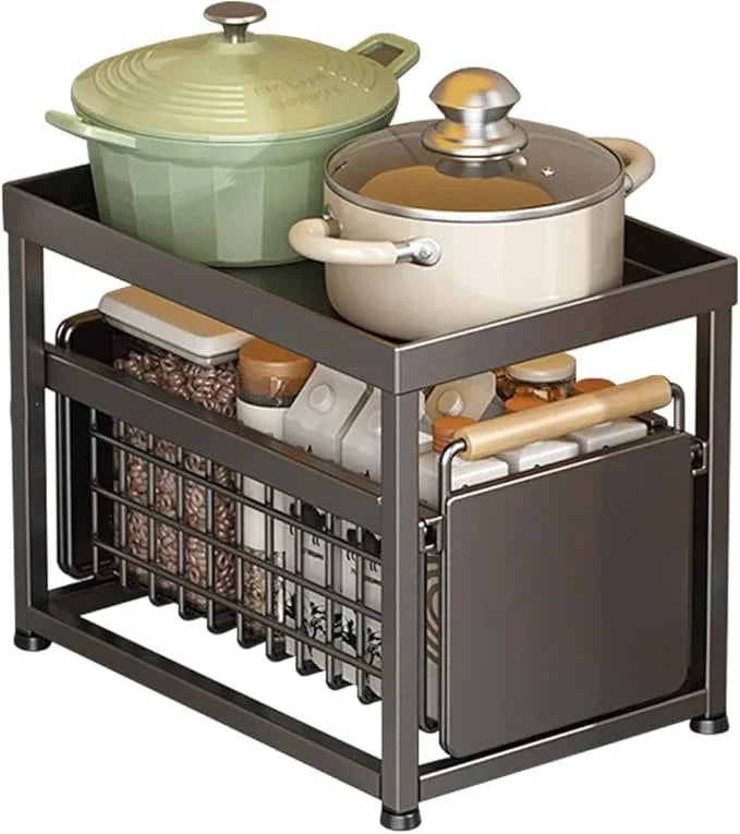 2 Tier Pull-out Storage Organizer, Slide Out Kitchen Cabinet Storage Sliding Shelves, Under Sink Organizers Drawer, Mesh Cabinet Basket with Handle for Bathroom, Home(Gray, Single Layer S) - ModernBath