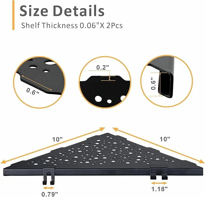 Corner Shower Shelf with 4 Hooks,10 Inch 304 Stainless Steel Recessed Bathroom Shelves,No-Drilling Installation for Tiled Wall,Matte Black, 2-Pack - ModernBath