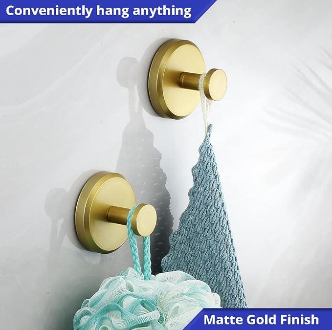 HOME SO Suction Cup Hooks for Shower, Bathroom, Kitchen, Glass Door, Mirror, Tile – Loofah, Towel, Coat, Bath Robe Hook Holder for Hanging up to 15 lbs – Waterproof, Matte Brushed Satin Gold (4-Pack) - ModernBath