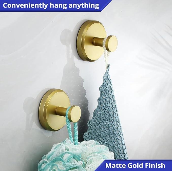 HOME SO Suction Cup Hooks for Shower, Bathroom, Kitchen, Glass Door, Mirror, Tile – Loofah, Towel, Coat, Bath Robe Hook Holder for Hanging up to 15 lbs – Waterproof, Matte Brushed Satin Gold (2-Pack) - ModernBath