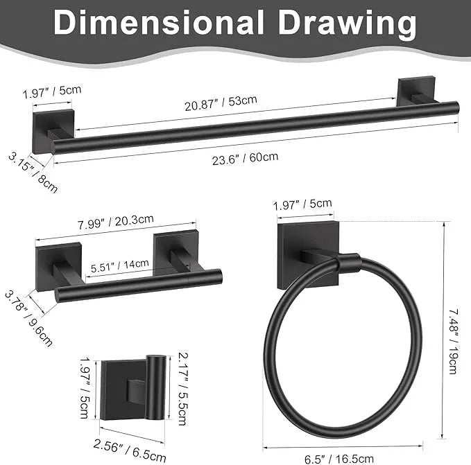 Matte Black Bathroom Hardware Accessories Towel Bar Set 5 Pieces Double Dase Toilet Paper Holder Towel Holder Set 23.6 Inch Stainless Steel Towel Rack for Bathroom Wall Mounted - ModernBath