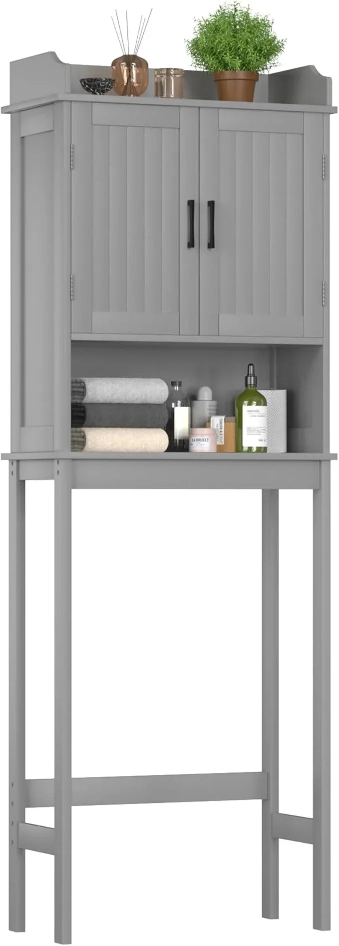 BlueWish Over The Toilet Cabinet, Bathroom Over Toilet Storage with Adjustable Shelves, Anti-toppling Design, Over Toilet Cabinet for Bathroom, Restroom, Laundry, Grey - ModernBath