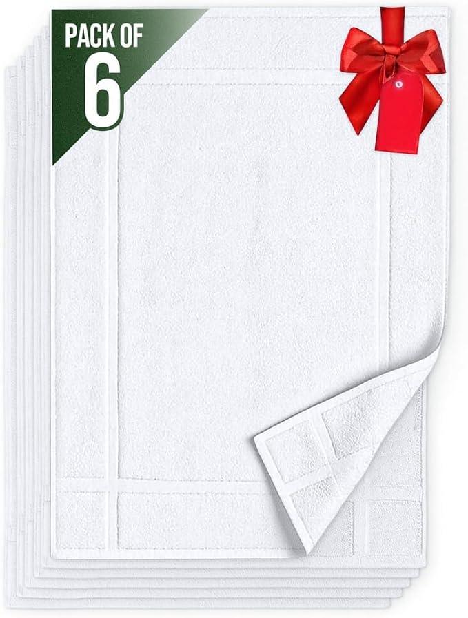 Pearl Linens Pack of 6 100% Cotton Bath Mat 18x25 inches, Soft & Absorbent Quick Dry Bathroom Mat Set, Not Bathroom Rugs, After Shower Mat, Bath Tub Mat, 687 GSM, Machine Washable, White - ModernBath