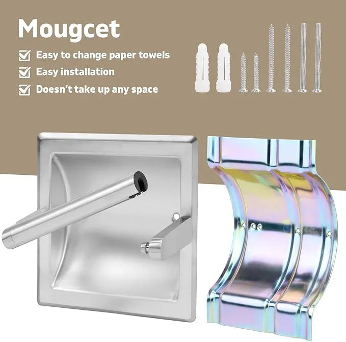 Recessed Toilet Paper Holder for Large Rolls, Pivoting Stainless Steel in Wall Toilet Paper Holder, Wall Mounted Bathroom Tissue Roll Dispenser with Modern Brushed Nickel Finish - ModernBath
