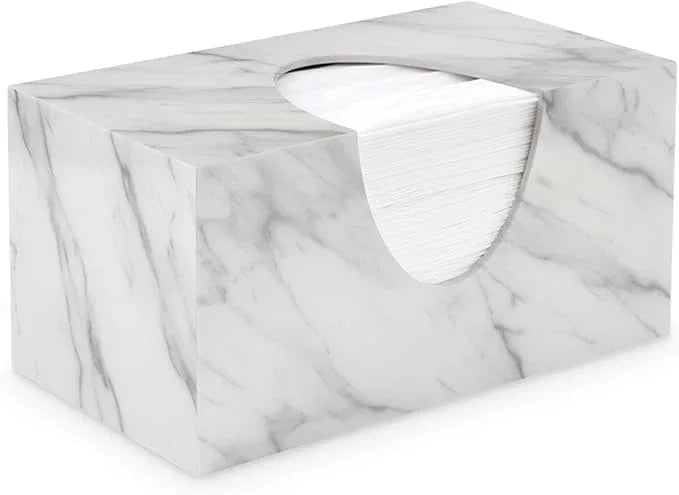 Tissue Box Cover Rectangle - Tissue Box Holder Rectangular - Compatible with Puffs - Acrylic Marble Bathroom Accessories Decor - ModernBath