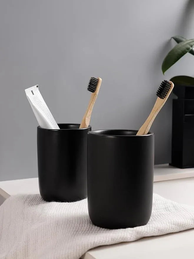 Bosilunlife Soap Dispenser and Toothbrush Holder Set - 11Oz Foam Soap Dispenser Pump Ceramic Bathroom Counter Soap Toothbrush Holder Set Black Bathroom Accessories Set - ModernBath