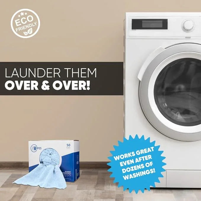 Blue Microfiber Shop Towels | MWipes Reusable Shop Rags | 50 Rags in a Box (400 Count) | Super Absorbent, Machine Washable Hundreds of Times | Automotive, Paint, Industrial, Detailing - ModernBath