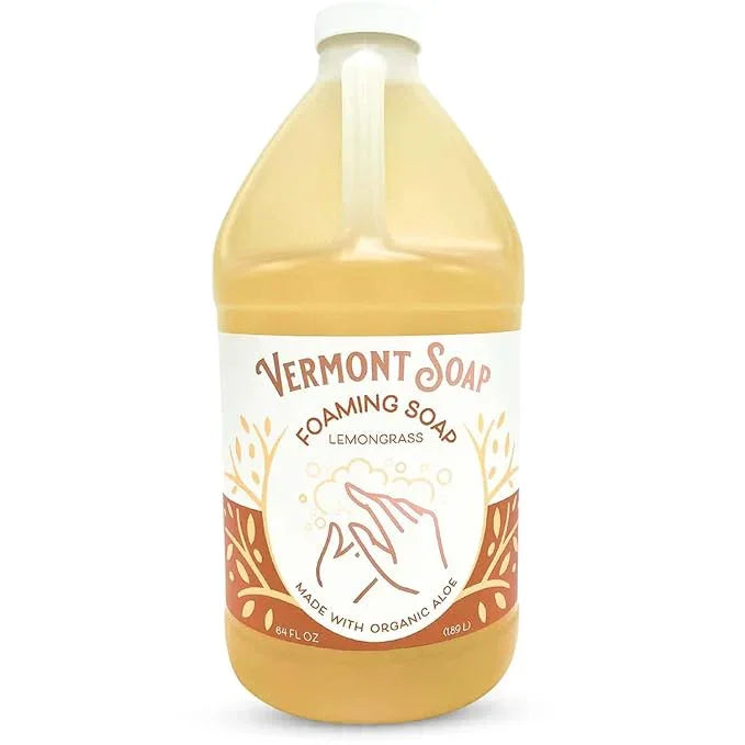 VERMONT SOAP Organic Lemongrass Zen Foaming Hand Soap - Natural Moisturizing Soap for Dry Skin - Fragrance Free Liquid Bathroom Hand Soap - Lemongrass Zen - 64 oz - ModernBath