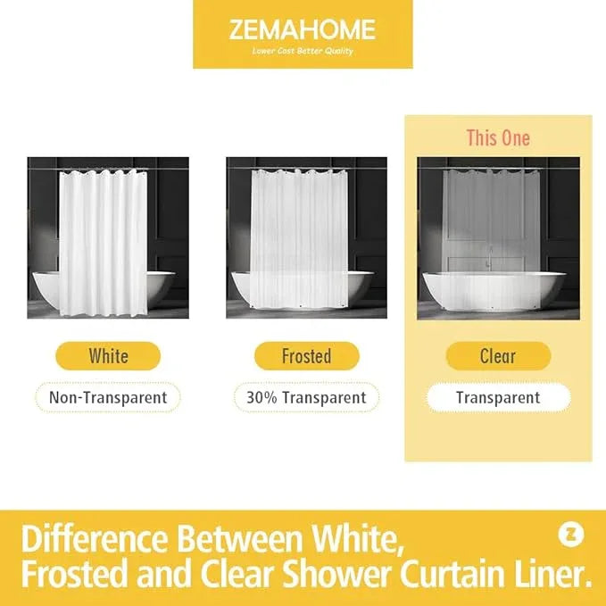 ZEMAHOME Extra Long Clear Plastic Shower Curtain Liner - Lightweight 72" x 84" Transparent Bathroom Shower Showroom Curtain Liner with Rustproof Metal Gromments and Weighted Magnet - ModernBath