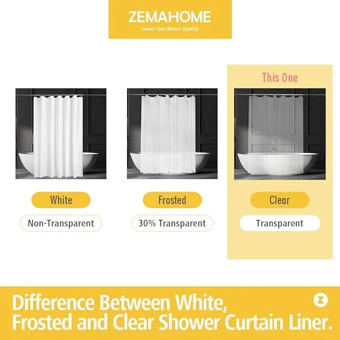 ZEMAHOME Extra Long Clear Plastic Shower Curtain Liner - Lightweight 72" x 80" Transparent Bathroom Shower Showroom Curtain Liner with Rustproof Metal Gromments and Weighted Magnet - ModernBath