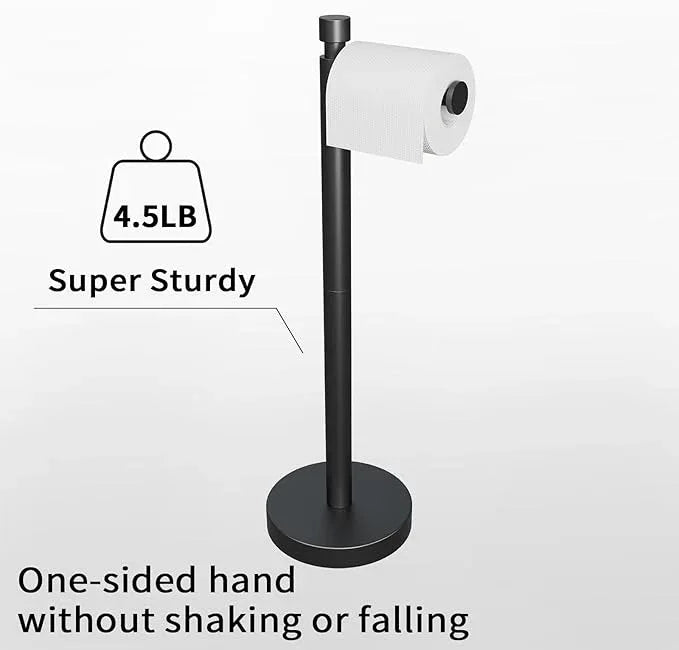 YUMORE Toilet Paper Holder Stand Freestanding, Weighted and Sturdy Matte Black Stainless Steel Design with Non-Slip Cap, Rustproof Tissue Roll Holder for Modern Bathroom, RV - ModernBath
