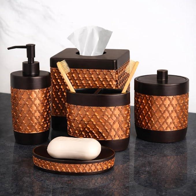 Decozen Bathroom Accessories Set 6Pcs – Soap Dispenser, Toothbrush Holder, Tumbler, Soap Dish & Cotton Swab Jar – Modern Bathroom Decor, Bath Set for Christmas Decor, Wally - ModernBath