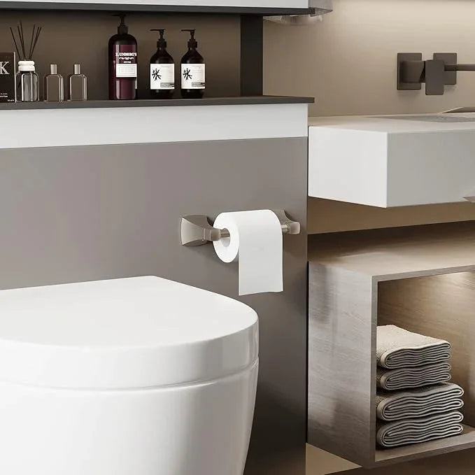 Brushed Nickel Toilet Paper Holder Bathroom Double Post Pivoting Tissue Roll Holder Stainless Steel and Zinc Alloy Wall Mount - ModernBath