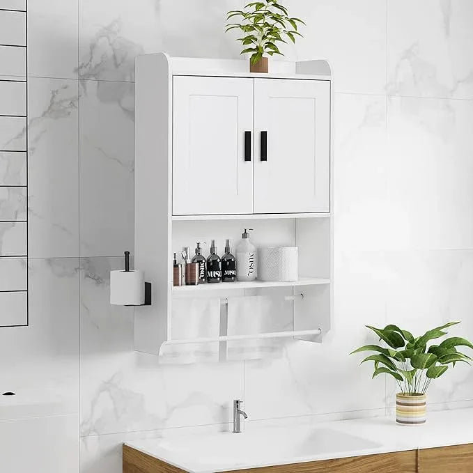 apexnova Bathroom Wall Cabinet, Wooden Medicine Cabinet Over The Toilet with Adjustable Inner Shelf, Wall Mounted Cabinet with Doors for Bathroom Storage, Hanging Cabinet for Wall with Towels Bar - ModernBath
