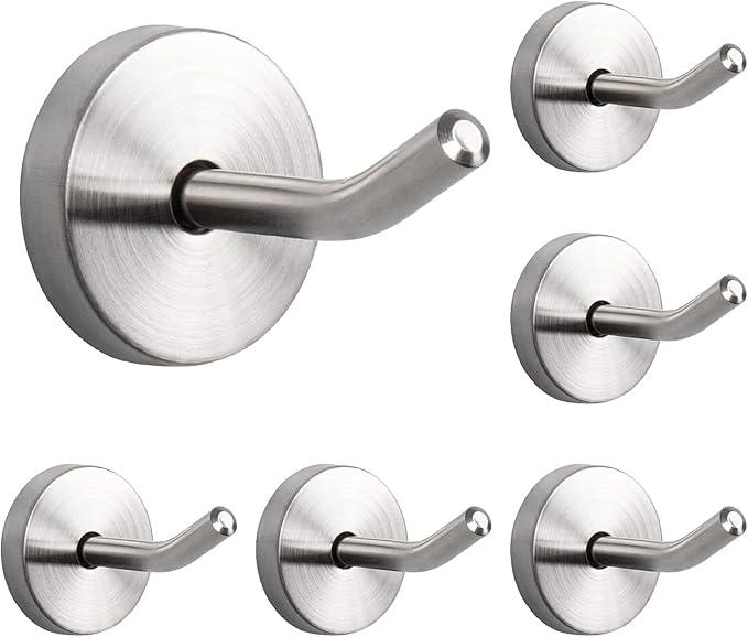 NearMoon Coat Hooks, Wall Mount Hooks for Hanging Hat Hurse Robe, 304 Stainless Steel Heavy Duty Towel Hangers for Bathroom Livingroom Hotel Kitchen Garage, 6 Pack (2 Inch, Brushed Nickel) - ModernBath