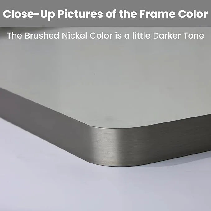LOAAO 24X36 Inch Brushed Nickel Bathroom Mirror, Rounded Rectangle Silver Metal Frame Mirror, Brushed Nickel, Anti-Rust, Hangs Horizontally or Vertically - ModernBath