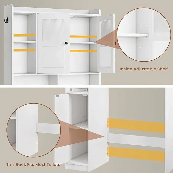 Itaar Over The Toilet Storage Cabinet, Over Toilet Bathroom Organizer with Glass Doors & Toilet Paper Holder Stand, Home Space-Saving Toilet Rack, for Bathroom, Restroom, Laundry(White) - ModernBath